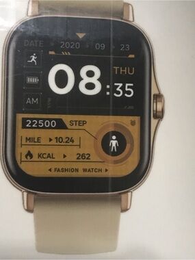 Gold Smartwatch with Cream Strap — Fashion Fitness Wearable